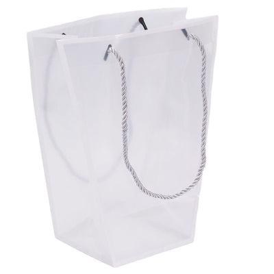 Pungă trapez din plastic cu mânere din sfoară - alb (set 10 buc) 26x24x12cm - CraftUp