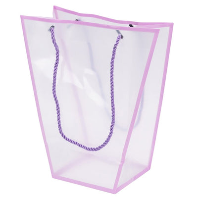 Pungă trapez din plastic cu mânere din sfoară - mov (set 10 buc) 26x24x12cm - CraftUp