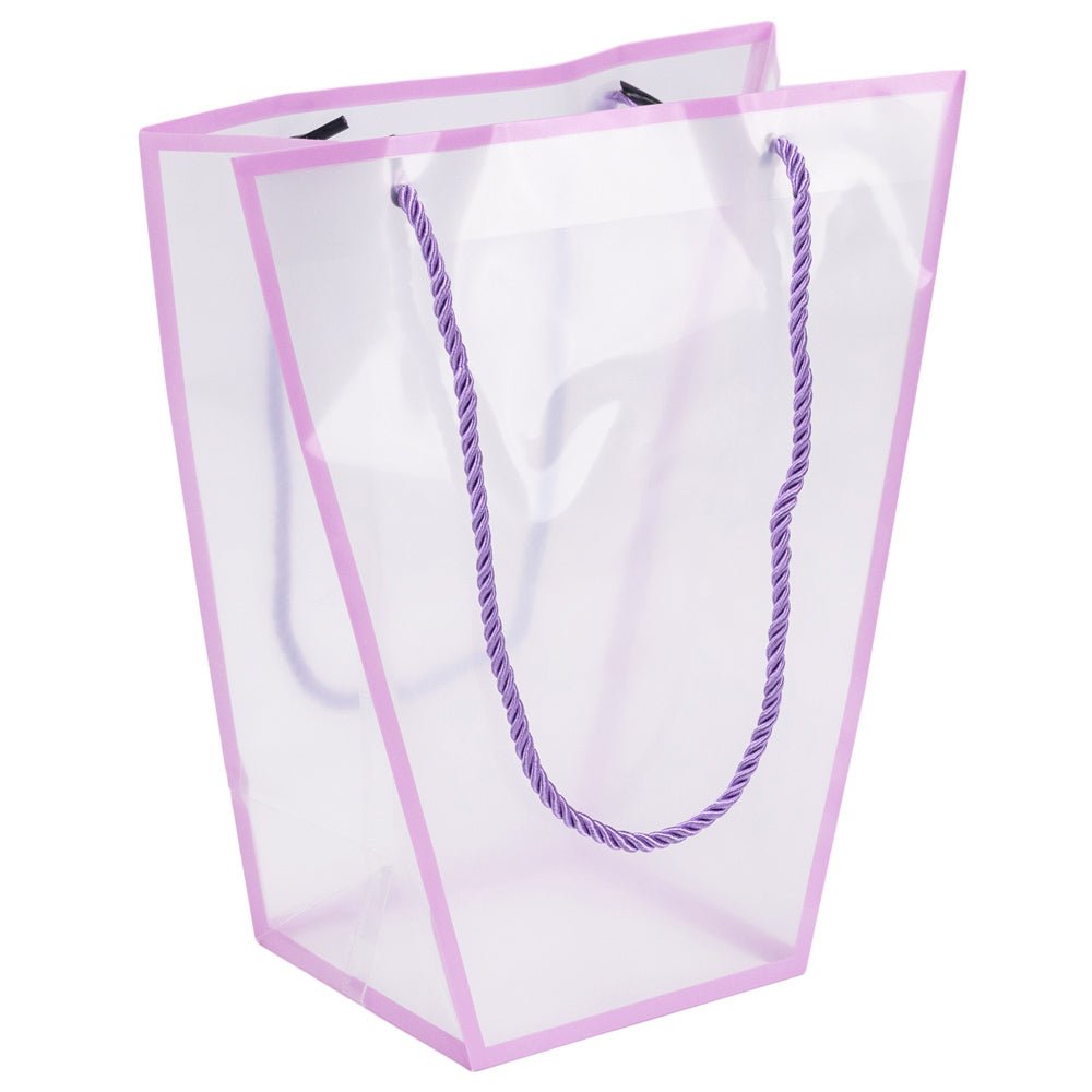 Pungă trapez din plastic cu mânere din sfoară - mov (set 10 buc) 26x24x12cm - CraftUp