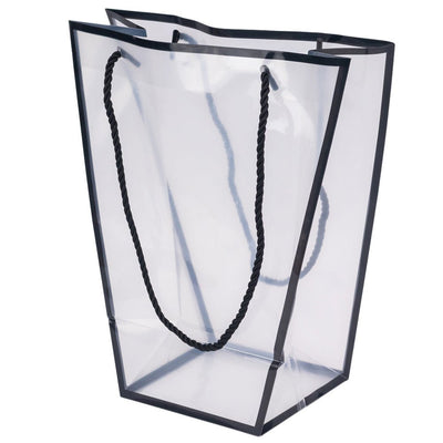 Pungă trapez din plastic cu mânere din sfoară - negru (set 10 buc) 26x24x12cm - CraftUp