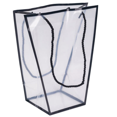 Pungă trapez din plastic cu mânere din sfoară - negru (set 10 buc) 26x24x12cm - CraftUp