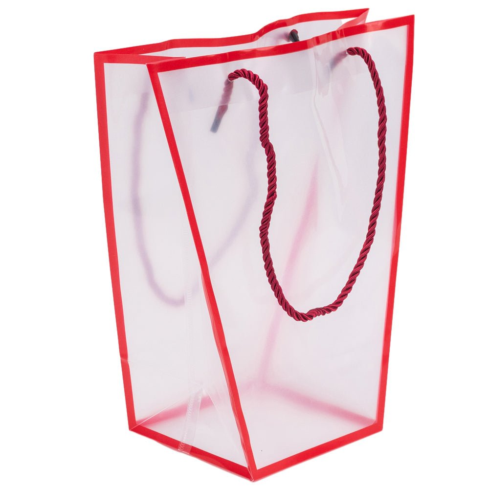 Pungă trapez din plastic cu mânere din sfoară - roșu (set 10 buc) 26x24x12cm - CraftUp