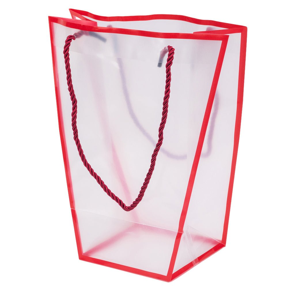 Pungă trapez din plastic cu mânere din sfoară - roșu (set 10 buc) 26x24x12cm - CraftUp