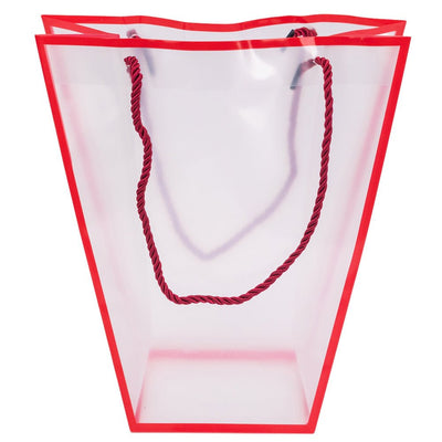 Pungă trapez din plastic cu mânere din sfoară - roșu (set 10 buc) 26x24x12cm - CraftUp