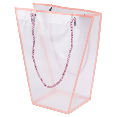 Pungă trapez din plastic cu mânere din sfoară - roz (set 10 buc) 26x24x12cm - CraftUp
