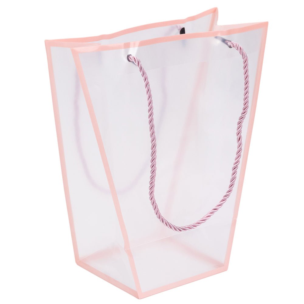 Pungă trapez din plastic cu mânere din sfoară - roz (set 10 buc) 26x24x12cm - CraftUp