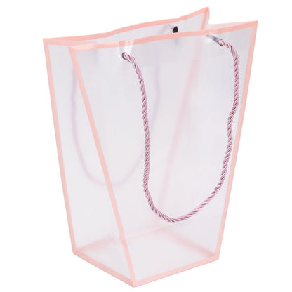 Pungă trapez din plastic cu mânere din sfoară - roz (set 10 buc) 26x24x12cm - CraftUp