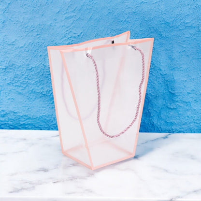 Pungă trapez din plastic cu mânere din sfoară - roz (set 10 buc) 26x24x12cm - CraftUp