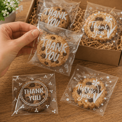 Pungi adezive cu print Thank You - transparent (set 50 buc) - CraftUp