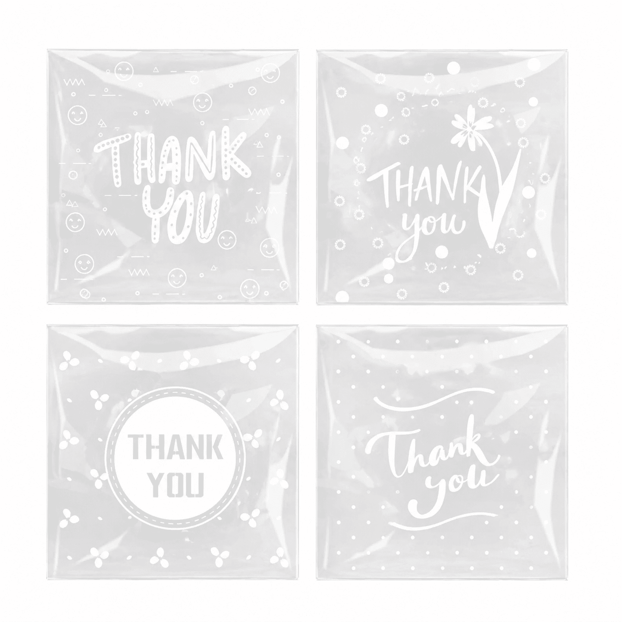 Pungi adezive cu print Thank You - transparent (set 50 buc) - CraftUp