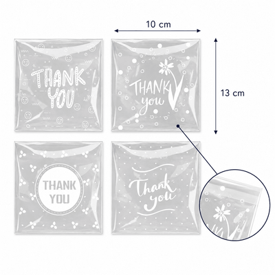 Pungi adezive cu print Thank You - transparent (set 50 buc) - CraftUp