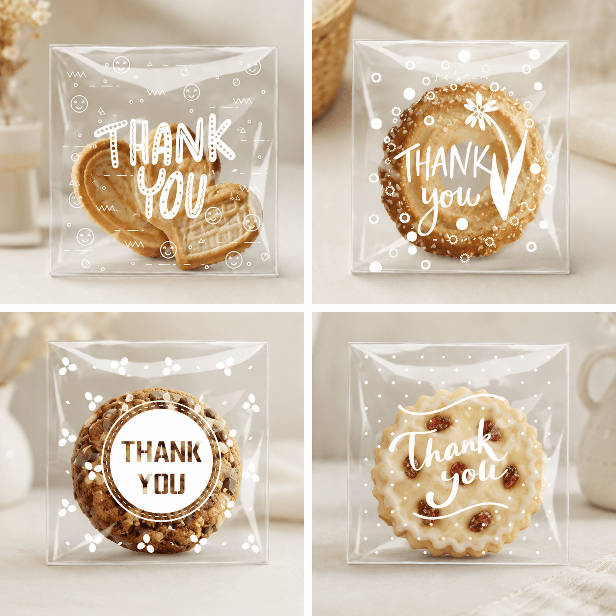 Pungi adezive cu print Thank You - transparent (set 50 buc) - CraftUp