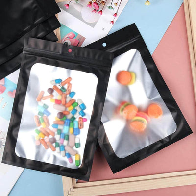 Pungi aluminiu cu fereastră și agățătoare - negru (set 100 buc) - CraftUp