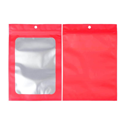 Pungi aluminiu cu fereastră și agățătoare - roșu (set 100 buc) - CraftUp