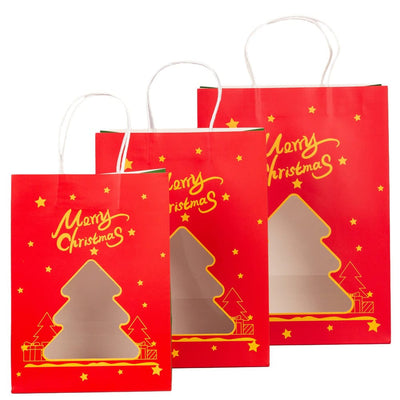 Pungi cadou Crăciun fericit cu fereastră mix 4 tipare diferite - model 10 (set 12 buc) - CraftUp