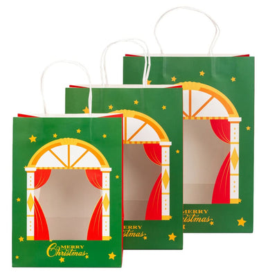 Pungi cadou Crăciun fericit cu fereastră mix 4 tipare diferite - model 10 (set 12 buc) - CraftUp