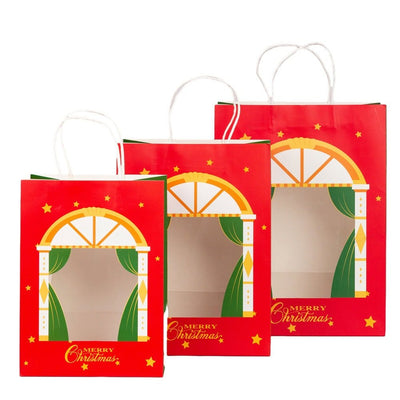 Pungi cadou Crăciun fericit cu fereastră mix 4 tipare diferite - model 10 (set 12 buc) - CraftUp