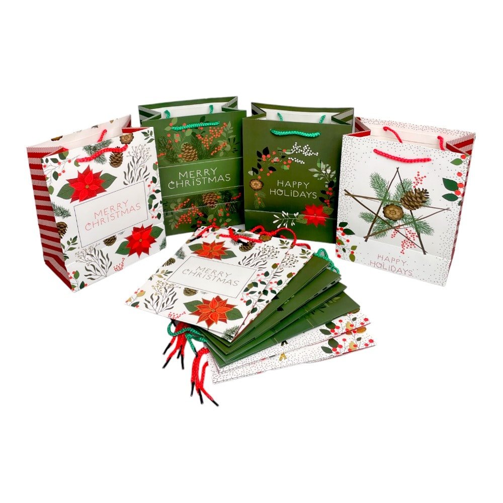 Pungi cadou Crăciun Fericit mix 4 modele (set 12 buc) - CraftUp