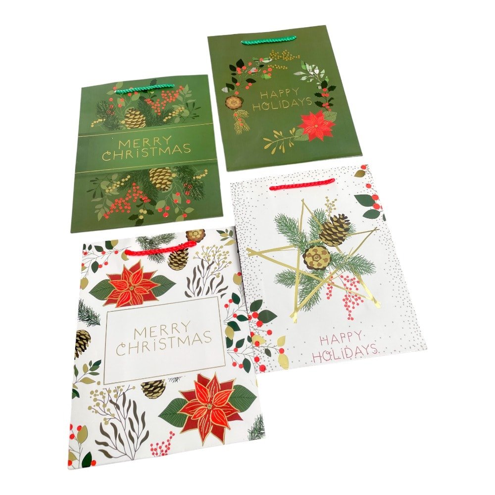 Pungi cadou Crăciun Fericit mix 4 modele (set 12 buc) - CraftUp