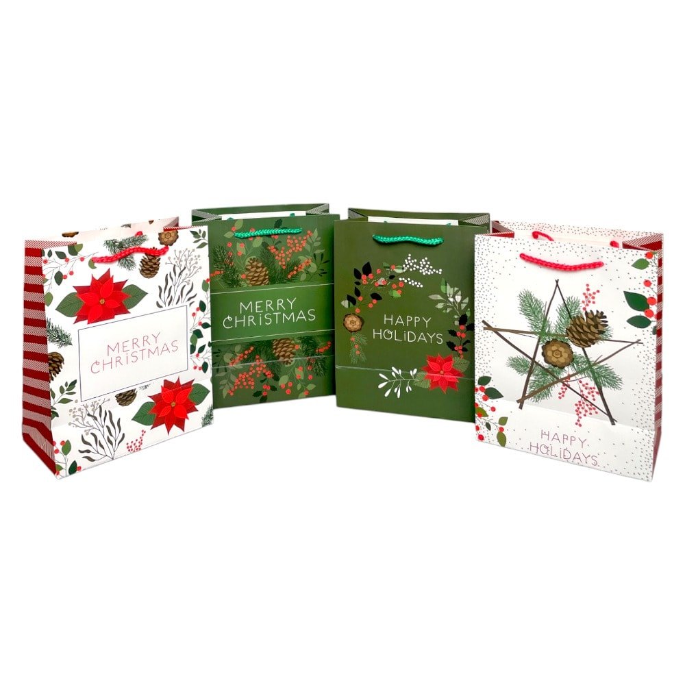 Pungi cadou Crăciun Fericit mix 4 modele (set 12 buc) - CraftUp