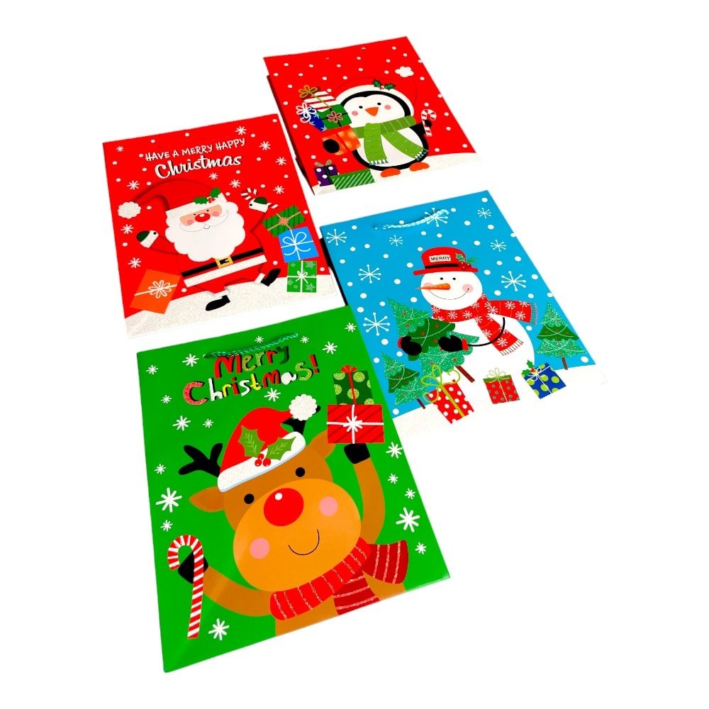 Pungi cadou Crăciun mix 4 modele - model 5 Prietenii Moșului (set 12 buc) - CraftUp