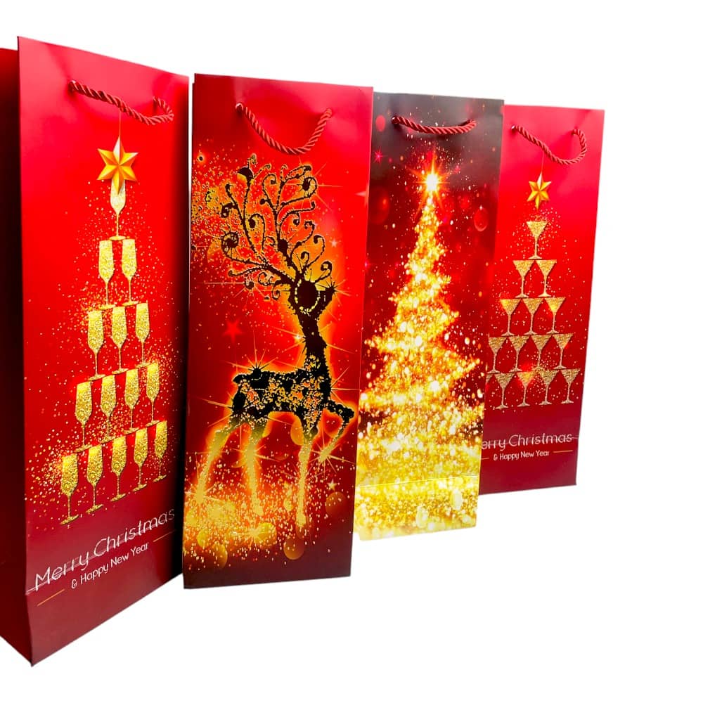 Pungi cadou Crăciun pentru sticle 35x10x12cm (set 12 buc) - CraftUp