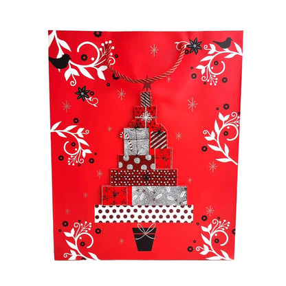Pungi cadou Crăciun roșii 3D cu slipici model aleatoriu (set 12 buc) - CraftUp