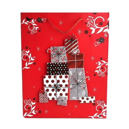 Pungi cadou Crăciun roșii 3D cu slipici model aleatoriu (set 12 buc) - CraftUp