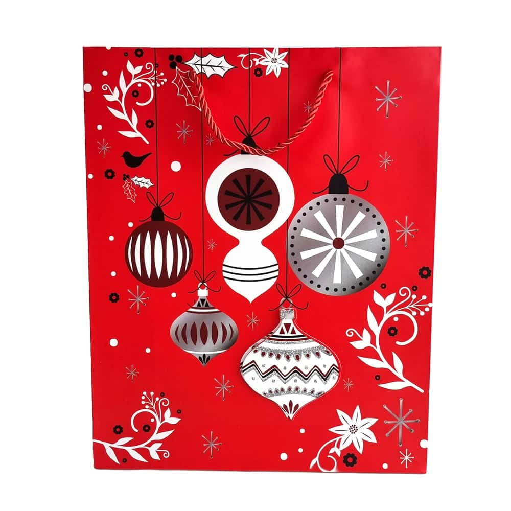 Pungi cadou Crăciun roșii 3D cu slipici model aleatoriu (set 12 buc) - CraftUp