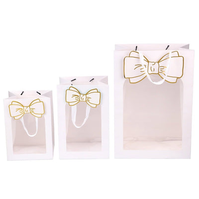 Pungi cadou cu fereastră și fundă - alb (set 12 buc) - CraftUp