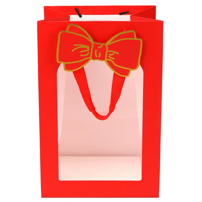 Pungi cadou cu fereastră și fundă - roșu (set 12 buc) - CraftUp