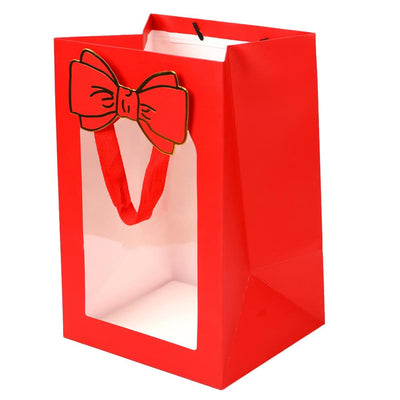 Pungi cadou cu fereastră și fundă - roșu (set 12 buc) - CraftUp