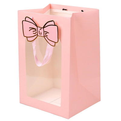 Pungi cadou cu fereastră și fundă - roz (set 12 buc) - CraftUp