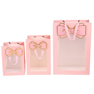 Pungi cadou cu fereastră și fundă - roz (set 12 buc) - CraftUp