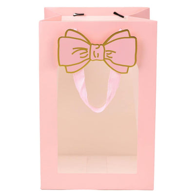 Pungi cadou cu fereastră și fundă - roz (set 12 buc) - CraftUp