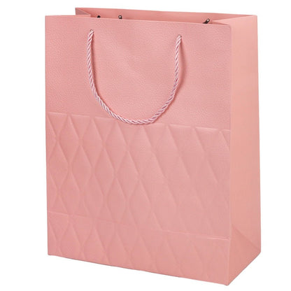 Pungi cadou cu mâner model fundă și romburi aurii 18x23x10cm - roz (set 12 buc) - CraftUp