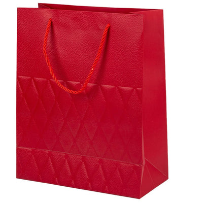 Pungi cadou cu mâner model fundă și romburi aurii 26x32x12cm - roșu (set 12 buc) - CraftUp