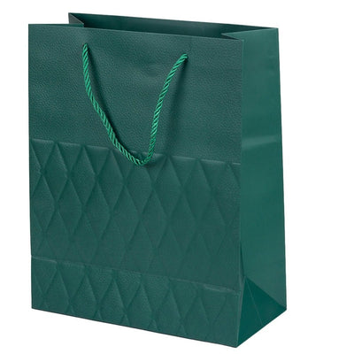 Pungi cadou cu mâner model fundă și romburi aurii 26x32x12cm - verde închis (set 12 buc) - CraftUp