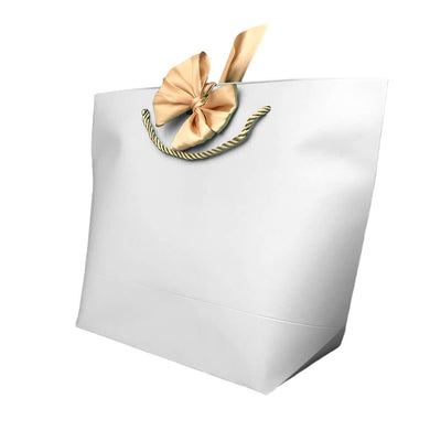 Pungi cadou cu mâner și fundă aurie - alb (set 12 buc) - CraftUp