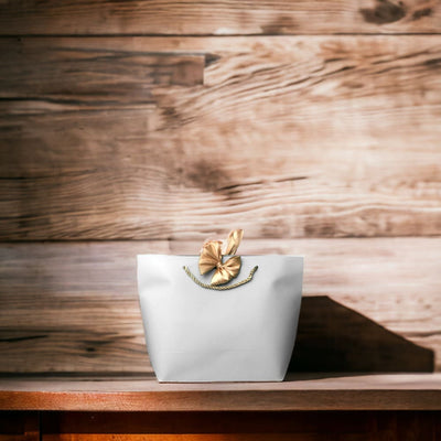 Pungi cadou cu mâner și fundă aurie - alb (set 12 buc) - CraftUp