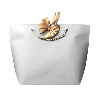 Pungi cadou cu mâner și fundă aurie - alb (set 12 buc) - CraftUp