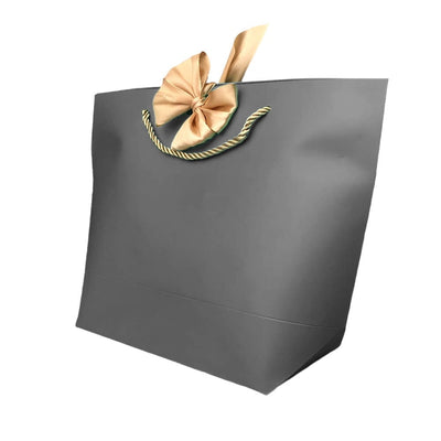 Pungi cadou cu mâner și fundă aurie - negru (set 12 buc) - CraftUp