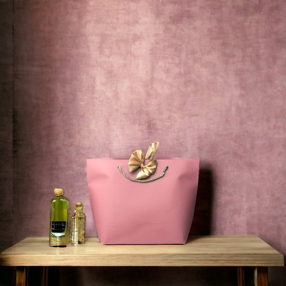 Pungi cadou cu mâner și fundă aurie - roz (set 12 buc) - CraftUp