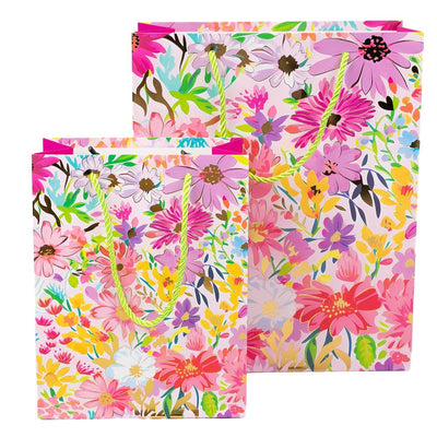 Pungi cadou cu model floral și dungă aurie, mix 4 modele (set 12 buc) - CraftUp