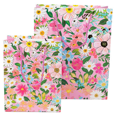 Pungi cadou cu model floral și dungă aurie, mix 4 modele (set 12 buc) - CraftUp
