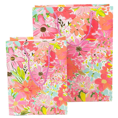 Pungi cadou cu model floral și dungă aurie, mix 4 modele (set 12 buc) - CraftUp