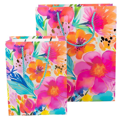 Pungi cadou cu model floral și dungă aurie, mix 4 modele (set 12 buc) - CraftUp