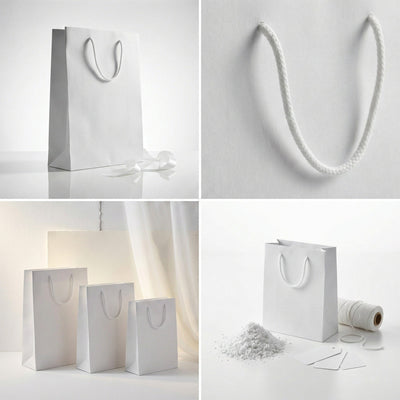 Pungi cadou dreptunghiulare uni - alb (set 12 buc) - CraftUp