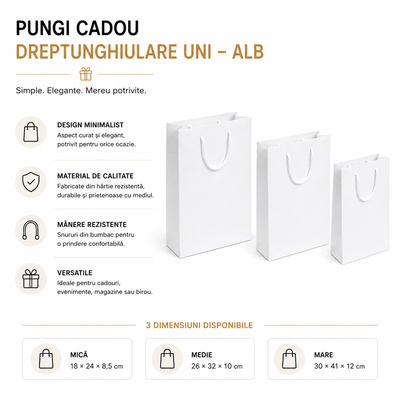 Pungi cadou dreptunghiulare uni - alb (set 12 buc) - CraftUp