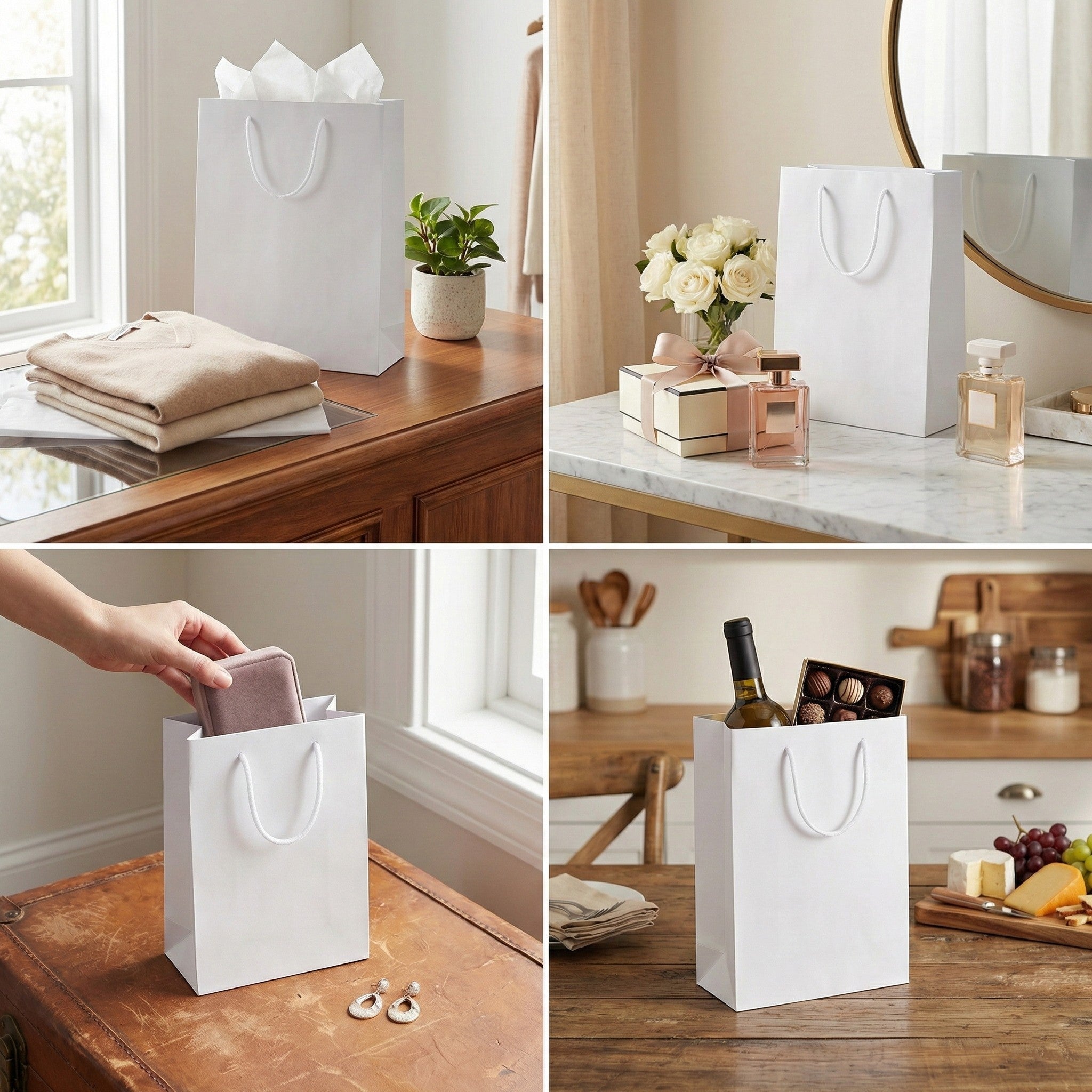 Pungi cadou dreptunghiulare uni - alb (set 12 buc) - CraftUp